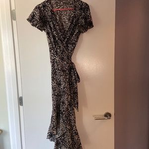 Black and white floral wrap dress